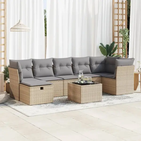 Gossi set canapele de gradina, 8 piese, cu perne, bej, poliratan