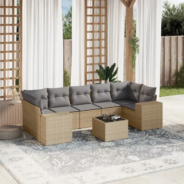Gossi set canapele de gradina, 8 piese, cu perne, bej, poliratan