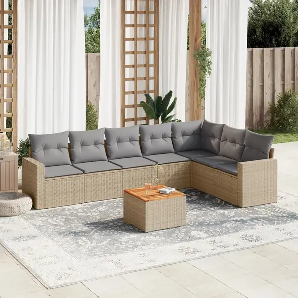 Gossi set canapele de gradina, 8 piese, cu perne, bej, poliratan