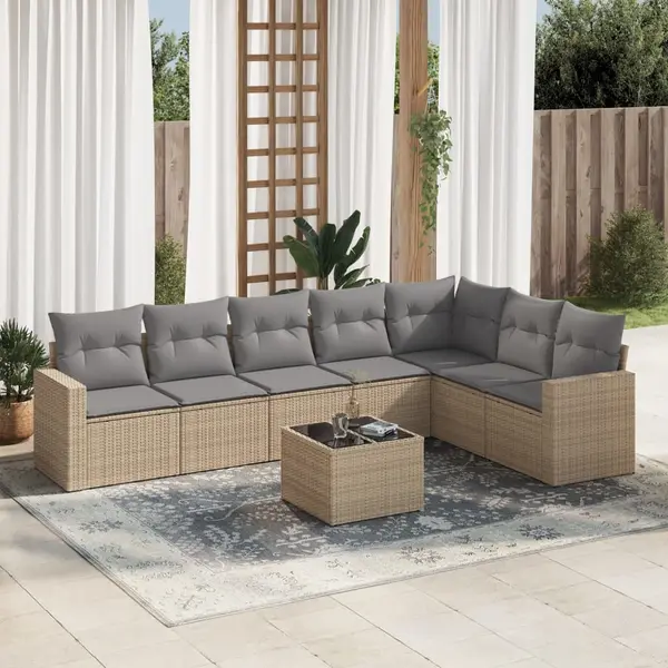 Gossi set canapele de gradina, 8 piese, cu perne, bej, poliratan