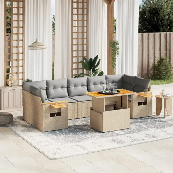 Gossi set canapele de gradina, 8 piese, cu perne, bej, poliratan