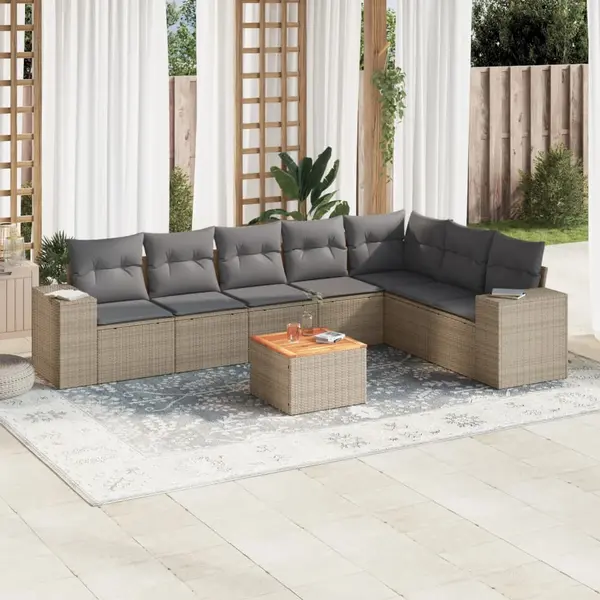 Gossi set canapele de gradina, 8 piese, cu perne, bej, poliratan