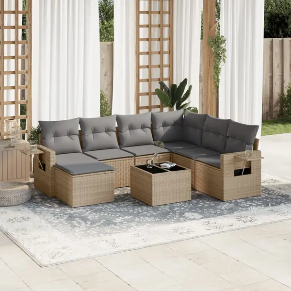 Gossi set canapele de gradina, 8 piese, cu perne, bej, poliratan