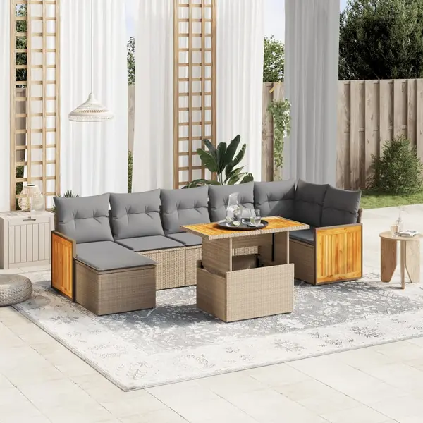 Gossi set canapele de gradina, 8 piese, cu perne, bej, poliratan