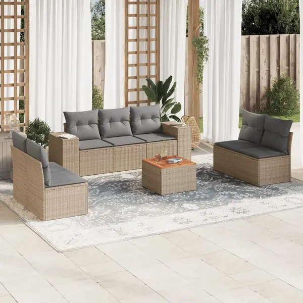 Gossi set canapele de gradina, 8 piese, cu perne, bej, poliratan