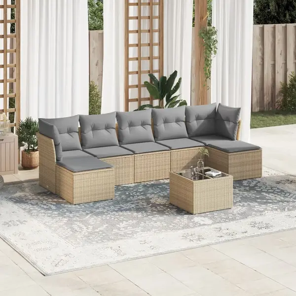 Gossi set canapele de gradina, 8 piese, cu perne, bej, poliratan