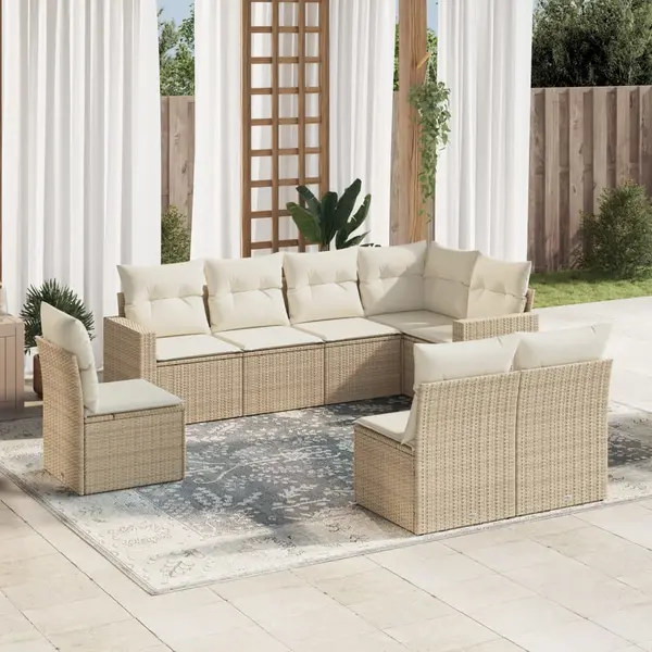 Gossi set canapele de gradina, 8 piese, cu perne, bej, poliratan