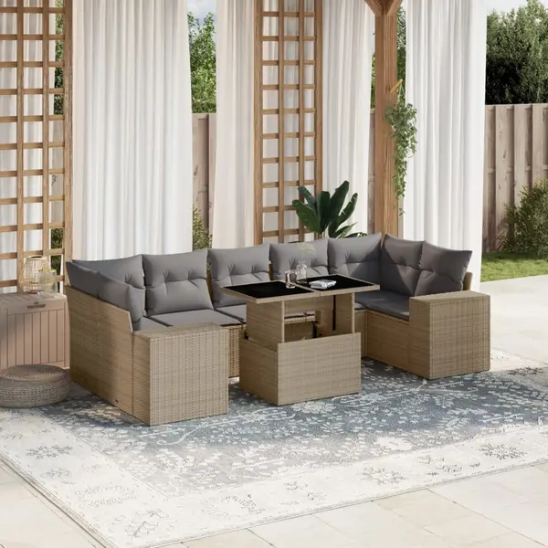 Gossi set canapele de gradina, 8 piese, cu perne, bej, poliratan