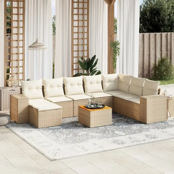 Gossi set canapele de gradina, 9 piese, cu perne, bej, poliratan