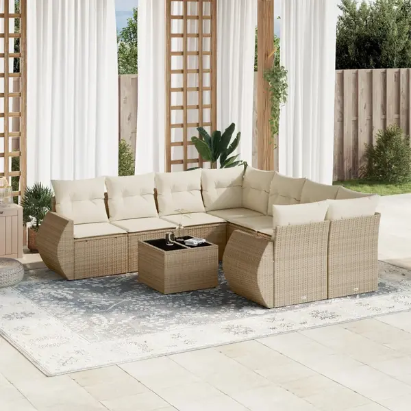 Gossi set canapele de gradina, 9 piese, cu perne, bej, poliratan