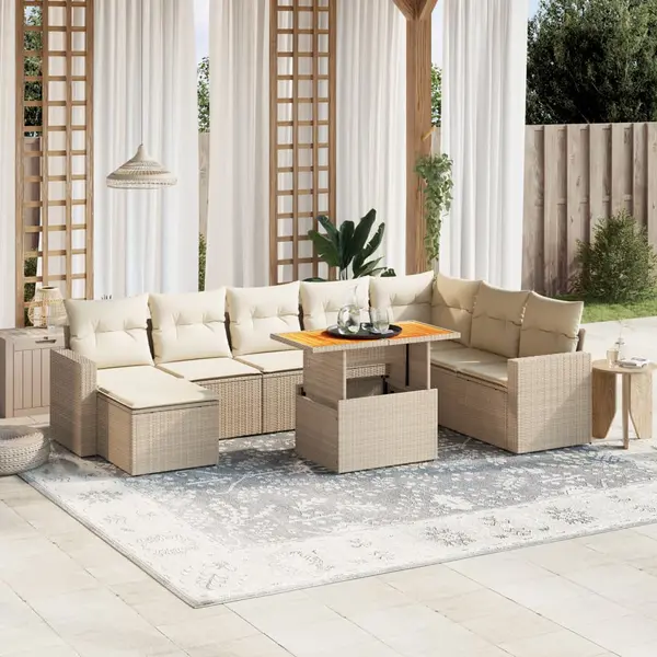 Gossi set canapele de gradina, 9 piese, cu perne, bej, poliratan