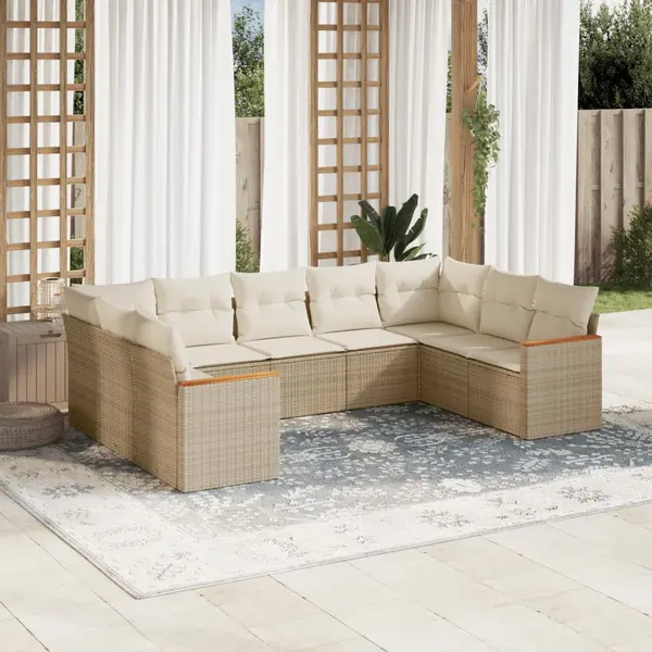 Gossi set canapele de gradina, 9 piese, cu perne, bej, poliratan