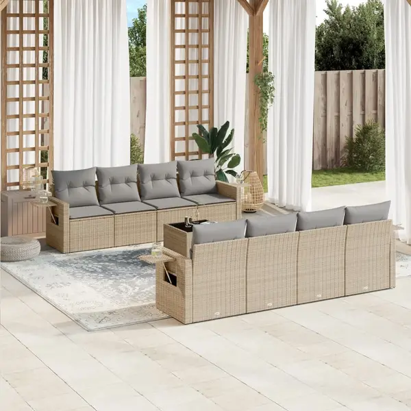 Gossi set canapele de gradina, 9 piese, cu perne, bej, poliratan