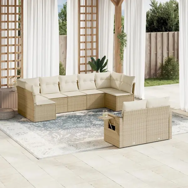 Gossi set canapele de gradina, 9 piese, cu perne, bej, poliratan
