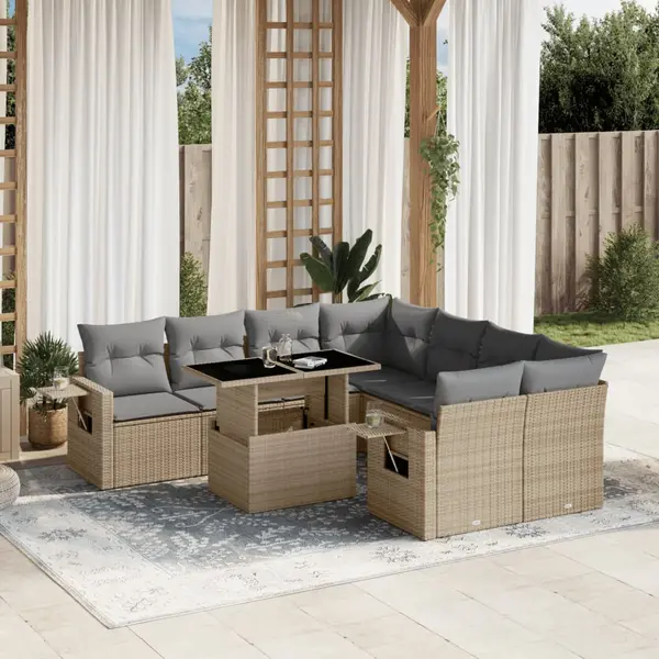 Gossi set canapele de gradina, 9 piese, cu perne, bej, poliratan