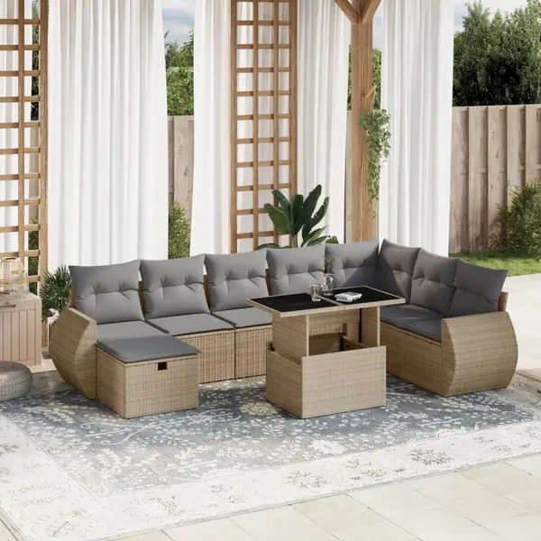Gossi set canapele de gradina, 9 piese, cu perne, bej, poliratan
