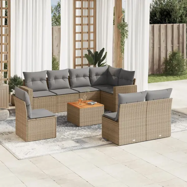Gossi set canapele de gradina, 9 piese, cu perne, bej, poliratan