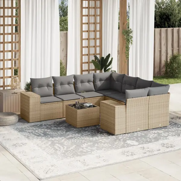 Gossi set canapele de gradina, 9 piese, cu perne, bej, poliratan