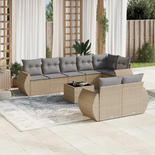 Gossi set canapele de gradina, 9 piese, cu perne, bej, poliratan