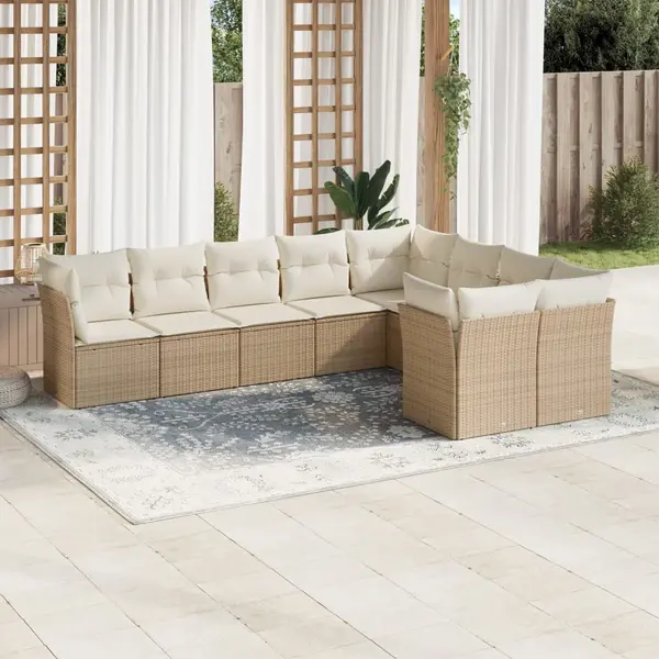 Gossi set canapele de gradina, 9 piese, cu perne, bej, poliratan
