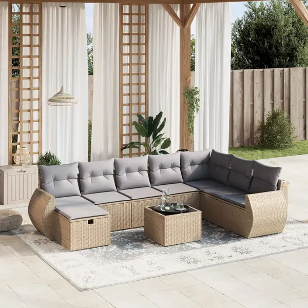 Gossi set canapele de gradina, 9 piese, cu perne, bej, poliratan