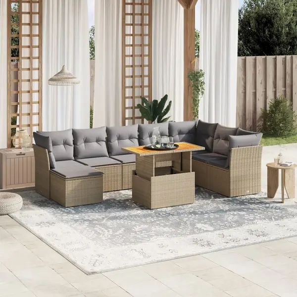 Gossi set canapele de gradina, 9 piese, cu perne, bej, poliratan