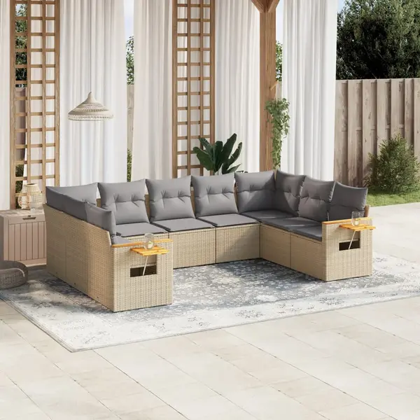 Gossi set canapele de gradina, 9 piese, cu perne, bej, poliratan