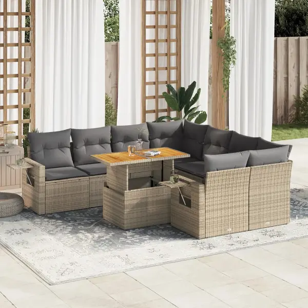 Gossi set canapele de gradina, 9 piese, cu perne, bej, poliratan