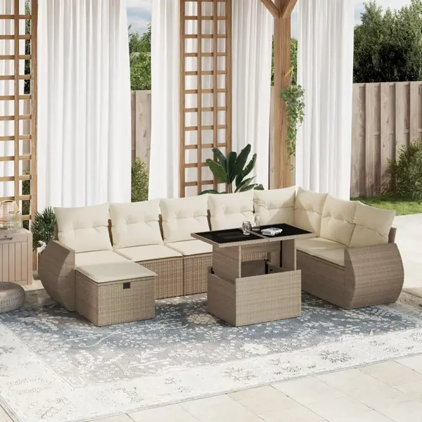 Gossi set canapele de gradina, 9 piese, cu perne, bej, poliratan