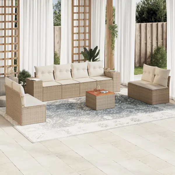 Gossi set canapele de gradina, 9 piese, cu perne, bej, poliratan