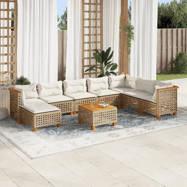 Gossi set canapele de gradina, 9 piese, cu perne, bej, poliratan