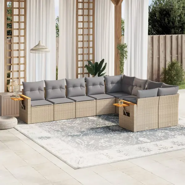 Gossi set canapele de gradina, 9 piese, cu perne, bej, poliratan