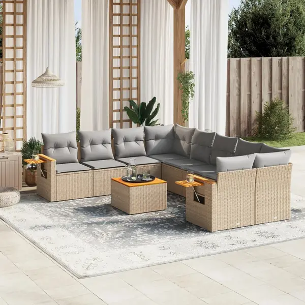 Gossi set canapele de gradina, 9 piese, cu perne, bej, poliratan
