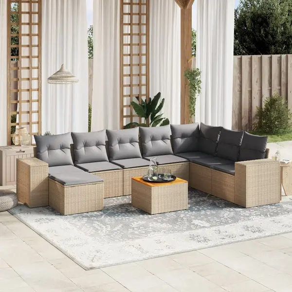 Gossi set canapele de gradina, 9 piese, cu perne, bej, poliratan