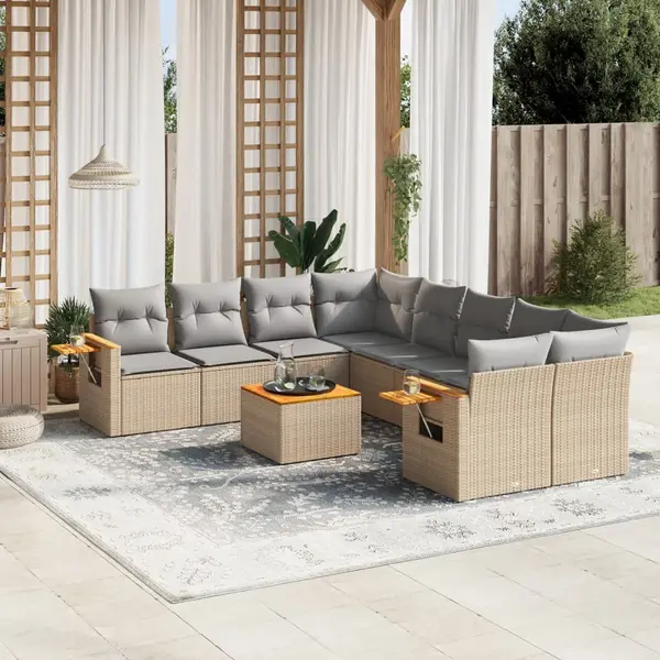Gossi set canapele de gradina, 9 piese, cu perne, bej, poliratan