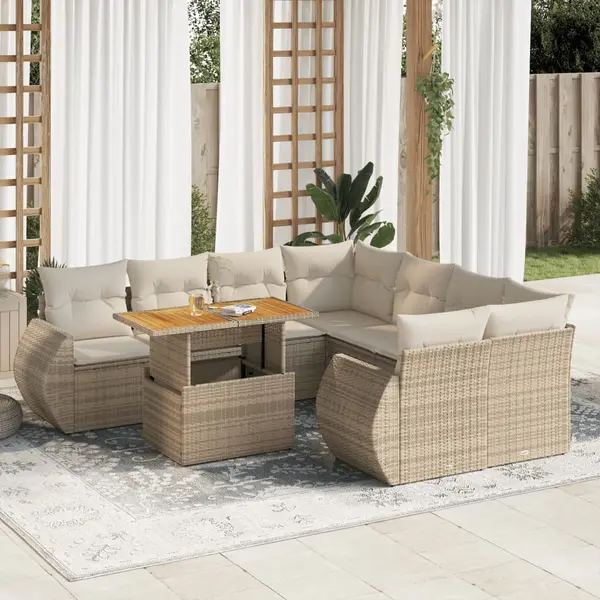 Gossi set canapele de gradina, 9 piese, cu perne, bej, poliratan