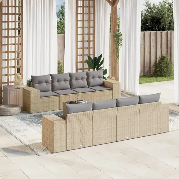 Gossi set canapele de gradina, 9 piese, cu perne, bej, poliratan