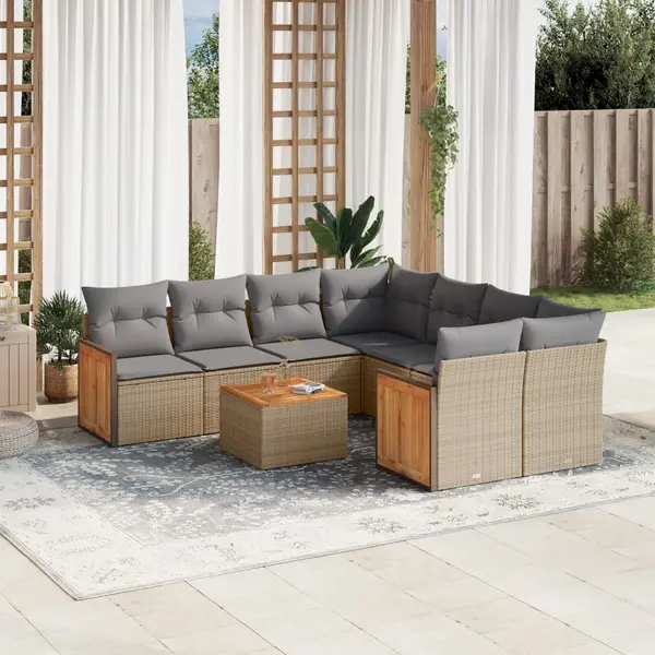 Gossi set canapele de gradina, 9 piese, cu perne, bej, poliratan
