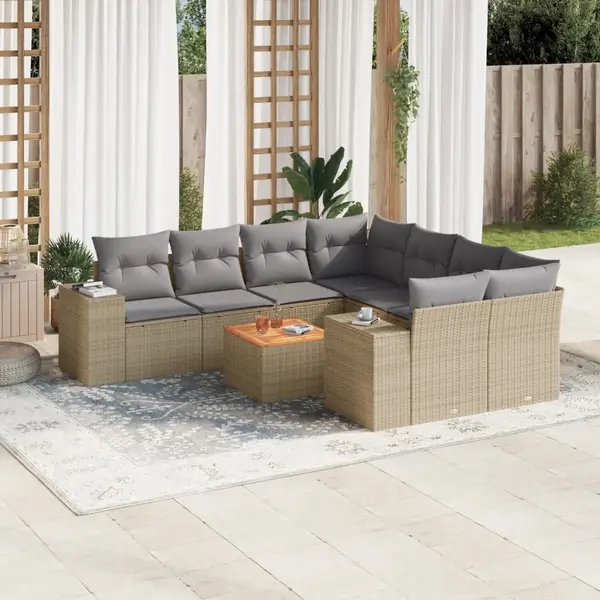 Gossi set canapele de gradina, 9 piese, cu perne, bej, poliratan