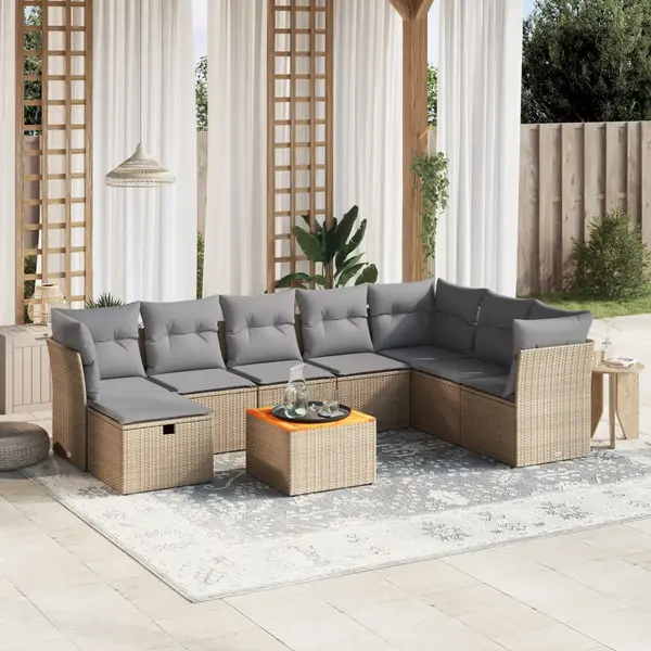 Gossi set canapele de gradina, 9 piese, cu perne, bej, poliratan
