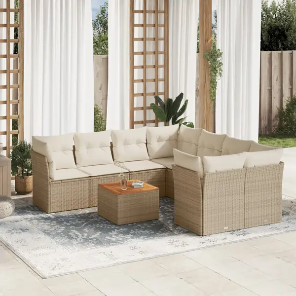 Gossi set canapele de gradina, 9 piese, cu perne, bej, poliratan