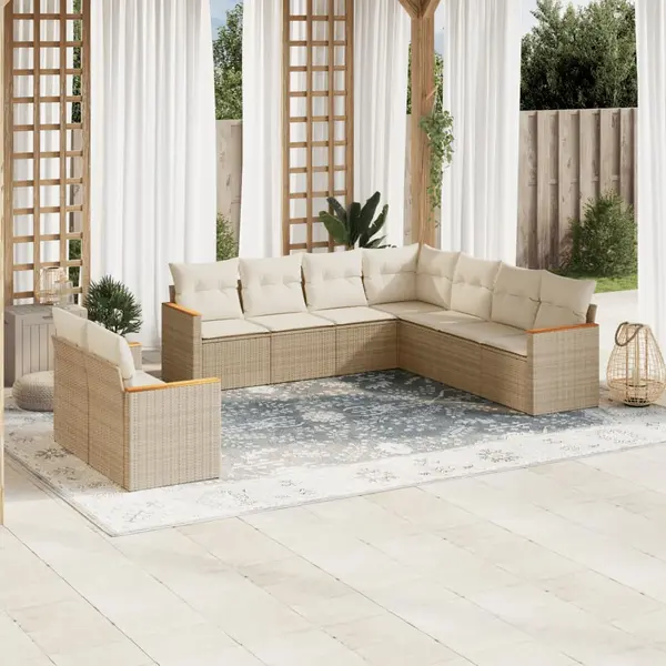 Gossi set canapele de gradina, 9 piese, cu perne, bej, poliratan