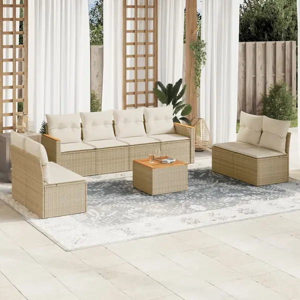 Gossi set canapele de gradina, 9 piese, cu perne, bej, poliratan