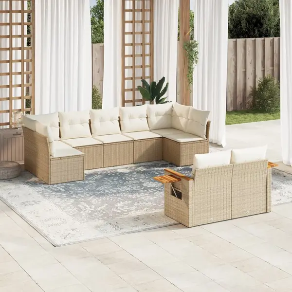 Gossi set canapele de gradina, 9 piese, cu perne, bej, poliratan
