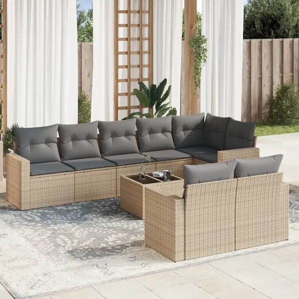 Gossi set canapele de gradina, 9 piese, cu perne, bej, poliratan