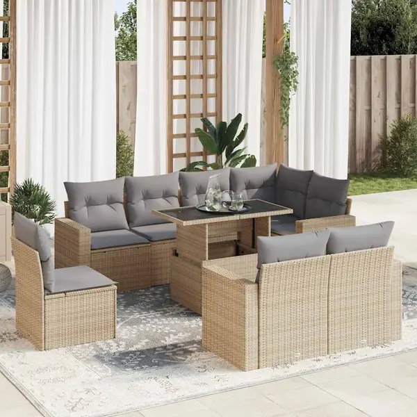 Gossi set canapele de gradina, 9 piese, cu perne, bej, poliratan