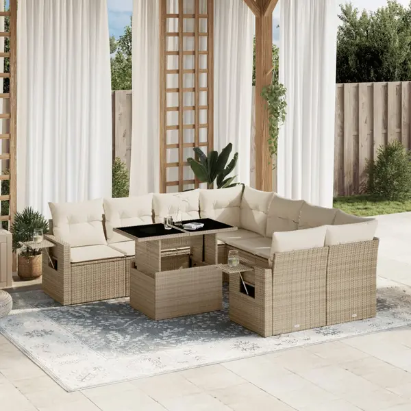 Gossi set canapele de gradina, 9 piese, cu perne, bej, poliratan