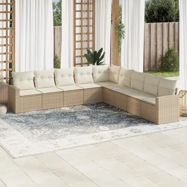 Gossi set canapele de gradina, 9 piese, cu perne, bej, poliratan