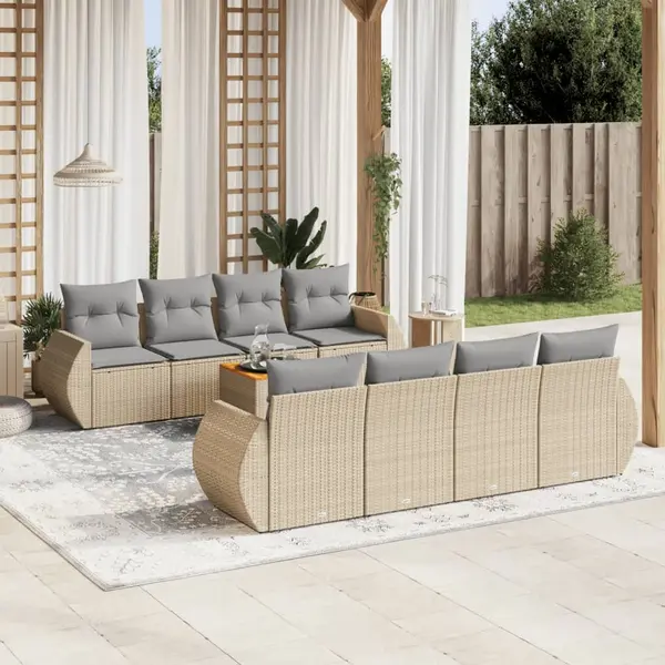 Gossi set canapele de gradina, 9 piese, cu perne, bej, poliratan