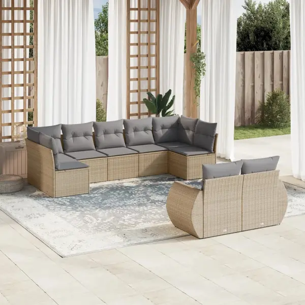 Gossi set canapele de gradina, 9 piese, cu perne, bej, poliratan
